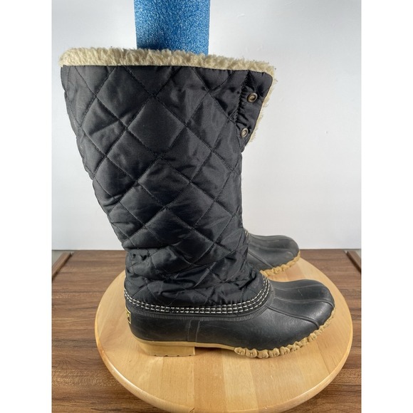 LL BEAN‎ Boots Women's Size 9 M Black Quilted Fur Lined Duck Boots - Picture 1 of 11